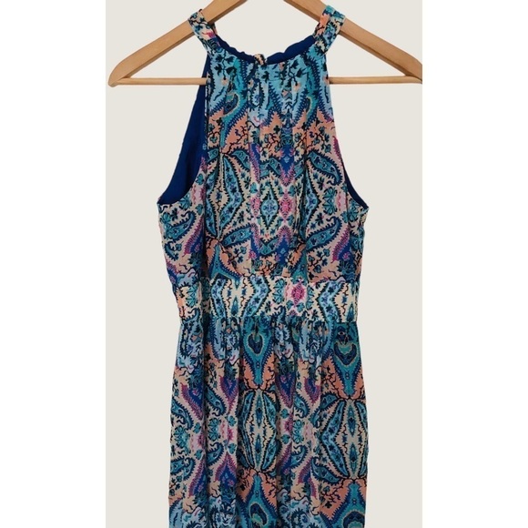 Eliza J. Chiffon Teal Multi Halter Dress - Picture 4 of 16